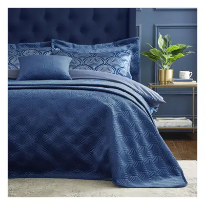 (Navy) Catherine Lansfield Art Deco Pearl Shell Textured Quilted Bedspread