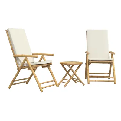 (cream white, x cm) vidaXL Folding Bistro Set Piece with Dark Grey Cushions Patio Bar Set Bamboo