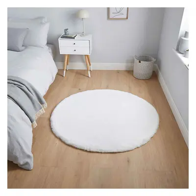 (Ivory) Super Soft Fluffy Round Circle Shaggy Rug Mat 120cm Plain Pastel Colour Thick 6cm Shag P