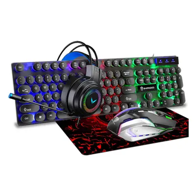 4-in-1 Keyboard Mouse Headset Mouse Pad Set USB Wired Keys Punk Keycaps Keyboard Mouse Over-Ear 