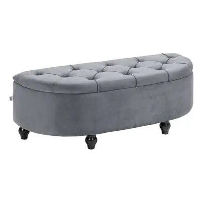 HOMCOM Semi-Circle Storage Ottoman Bench Tufted Upholstered Grey