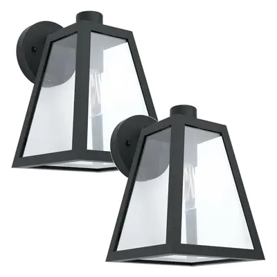 2 PACK IP44 Outdoor Wall Light Black Trapeze Lantern 1x 60W E27 Porch Lamp