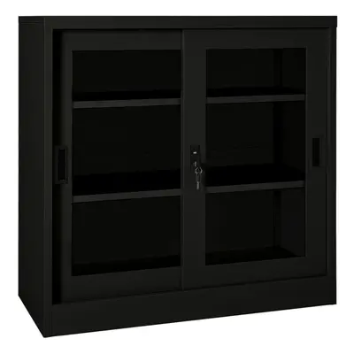 vidaXL Sliding Door Cabinet Black Steel Office Side Filing Storage Cabinet