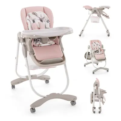 Folding Baby Highchair Adjustable Booster Seat W/ Removable Tray & Wheels