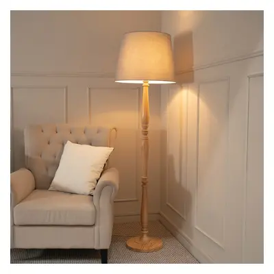 ValueLights Victoria Grey Taper Shade Light Wood Stem Floor Lamp