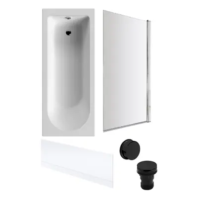 Round Single Ended Bath, Front Panel, Square Screen, Black Waste -1700x700mm