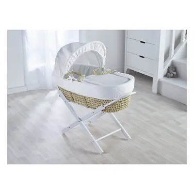 White Waffle Palm Moses Basket with Folding Stand - Opal White