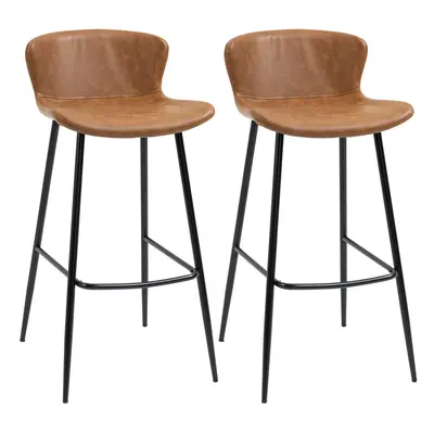 HOMCOM Bar Stools Set of 2, PU Leather Bar Chairs with Back and Steel Legs