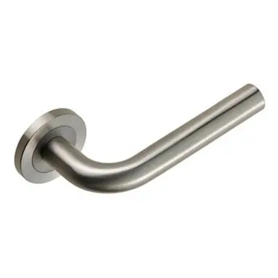 PAIR Straight Round Bar Handle on Round Rose Concealed Fix Satin Steel