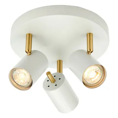 LED Tilting Ceiling Spotlight White & Brass Triple Warm White Kitchen Down Light