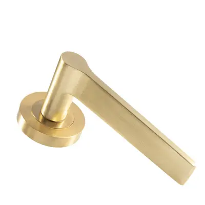 PAIR Straight Rounded Handle on Round Rose Concealed Fix Satin Brass