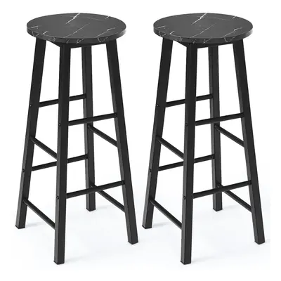 2 Pcs Industrial Round Seat Pub Height Bar Rustic Faux Marble Stools