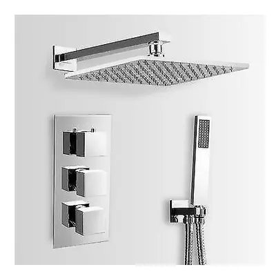 PREMIUM SQUARE THERMOSTATIC MIXER VALVE + SOLID BRASS SHOWERHEAD & HANDSET