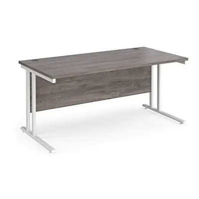 Mr Office Maestro straight desk 800mm deep - white legs, Grey oak