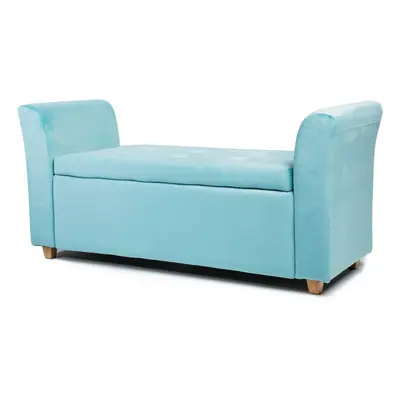 (Blue) Emma Velvet Ottoman Padded Storage Bench