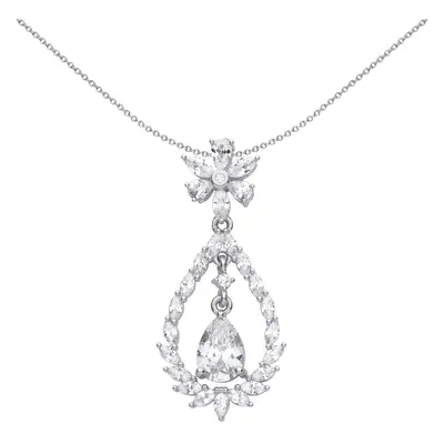 Jewelco London Ladies Sterling Silver Pear Marquise CZ Fiery Snowflake Chandelier Pendant Neckla