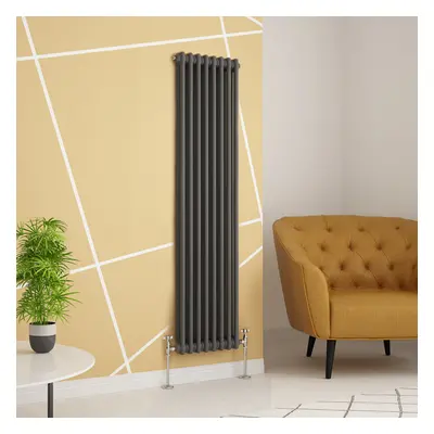 (1500 x 380mm Double, Anthracite) PlumbGalaxy Traditional-Style Cast Iron Radiator