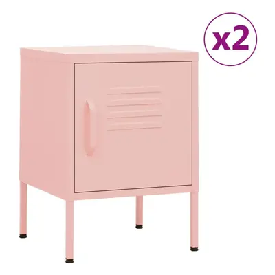 vidaXL 2x Nightstands Pink Steel Bedroom Bedside Storage Cabinet Side Table