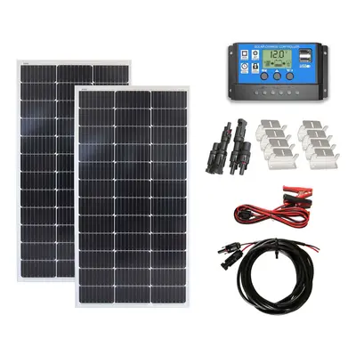 200w Mono Solar Panel Battery Charging Kit Controller Cables & Mounting Brackets