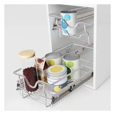 vidaXL 2pc Pull-Out Wire Baskets | Sliding Kitchen Storage Baskets