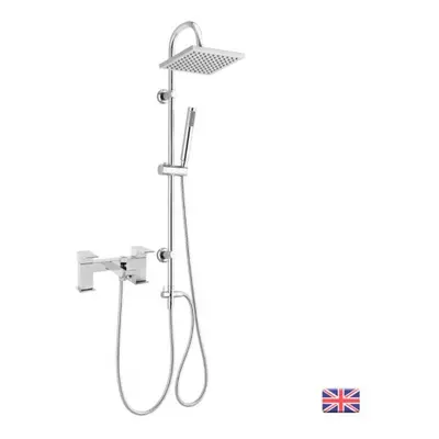 Waterfall Chrome Square Way Rigid Riser Rail Shower Kit Bath Mixer Tap Set UK