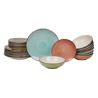 (2 Sets (24 Pcs)) 12/24 Pcs Coloured Stone Ceramic Dinnerware Crockery Plates Bowls Set