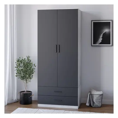 (Ash Grey Carcass + Black Drawers) Tall Door Wardrobe With Drawers Metal Runners