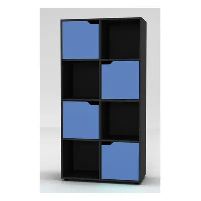 (Black) Cube Bookcase Blue Door Display Shelf Storage Cupboard Living Room Shelving