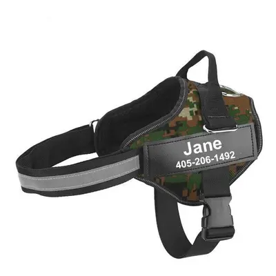 (Green Camouflage) Personalized Dog Harness Reflective Adjustable Pet Vest