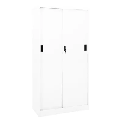 vidaXL Office Cabinet with Sliding Door White Steel Filing Storage Cabinet