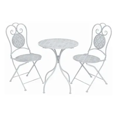 vidaXL Piece Bistro Set Steel Greyish White Garden Patio Table Folding Chair