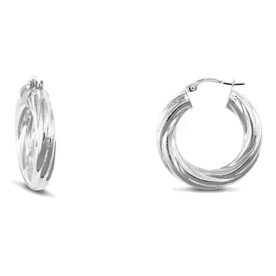 Jewelco London Sterling Silver Twist Hoop Earrings - 5mm - 2.4cm - AER003A