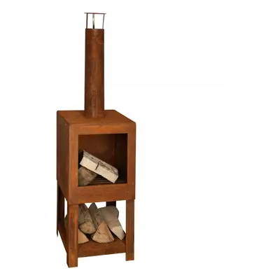 Esschert Design Outdoor Fireplace with Firewood Storage Rust Chimney FF298