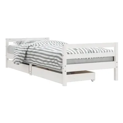 (white, x cm) vidaXL Kids Bed Frame Wooden Bed Base Bedstead with Drawers Solid Wood Pine