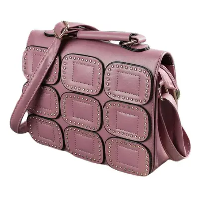 (Purple) Women Crossbody Bag PU Leather Rivet Flap Magnetic Press Stud Shoulder Handbag