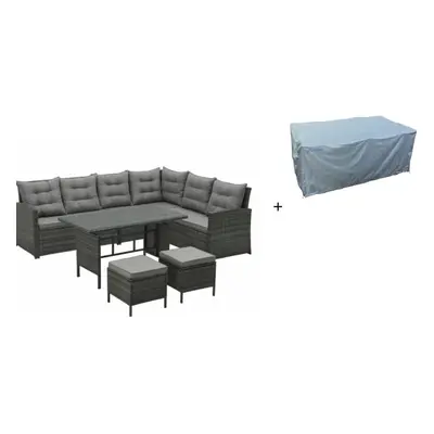 (Grey, With Cover) EVRE Monroe Seater Garden Rattan Furniture set