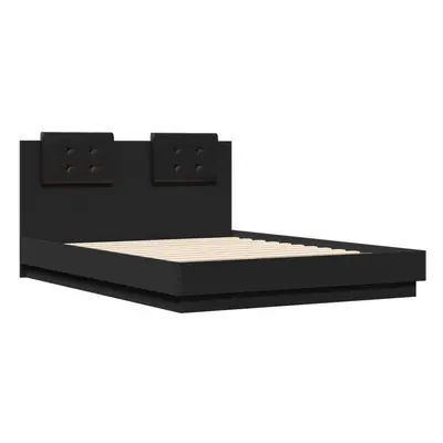 vidaXL Bed Frame with Headboard Black 120x190 cm Small Double Engineered Wood