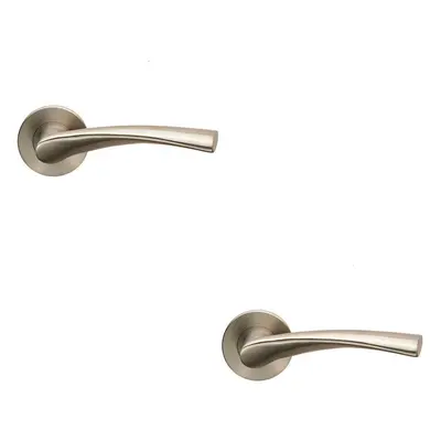 2x AIR Twisted Angular Design Lever on Slim Round Rose Concealed Fix Satin Steel