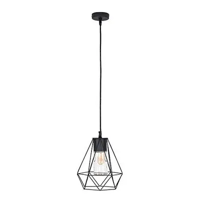 Retro Style IP44 Rated Gloss Black Ceiling Bathroom Light Pendant with a Metal Open Basket & Cle