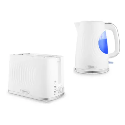 Tower Sonar White Kettle & Slice Toaster with Chrome Accents