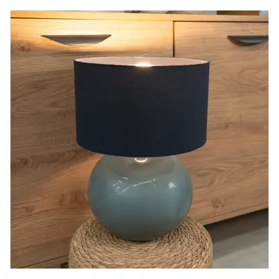 ValueLights Bosco Eucalyptus Ceramic Table Lamp with Navy Shade