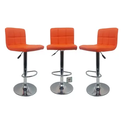 3 X Orange "Modena" Faux Leather Bar Stools, swivel height adjustable Set of