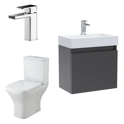 Cloakroom Suite - Slimline Vanity Unit, Tap and Toilet - Gloss Grey/Chrome