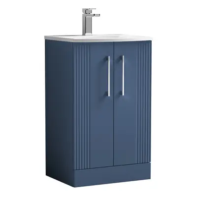 Retro Door Floor Standing Vanity Unit with Curved Tap Hole Ceramic Basin - 500mm - Satin Blue - 