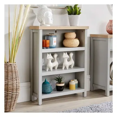 Grey Oak Low Bookcase Display Unit Bookshelves DVD Storage Two Tone