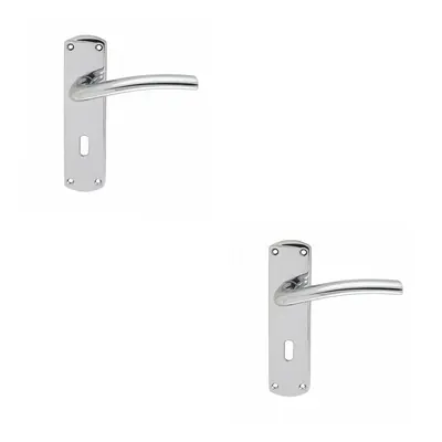 2x Rounded Curved Bar Handle on Lock Backplate x 42mm Polished Chrome