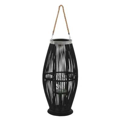 vidaXL Hanging Candle Lantern Holder Bamboo Black Hanging Lighting Fixture