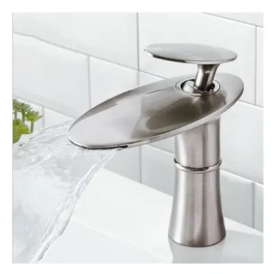 (Brushed, Short Type) Waterfall Faucet Bathroom Basin Hot Cold Water Mixer Tap Brass Sink