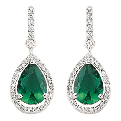 Jewelco London Ladies Sterling Silver Emerald-Green Pear Cubic Zirconia Halo Tears of Joy Drop E