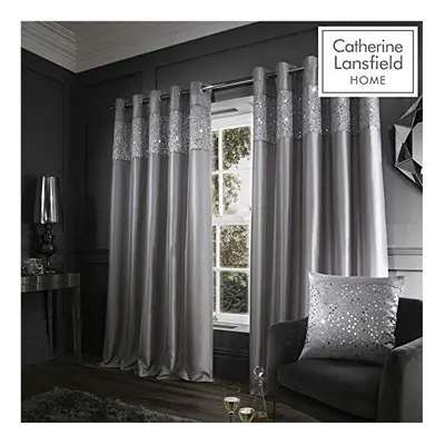 Catherine Lansfield Glitzy Eyelet Curtains Grey, 66x54 Inch